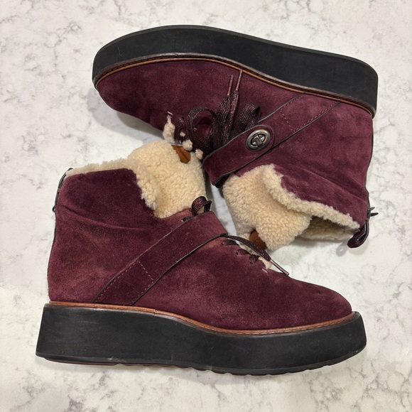 Coach Shearling Urban Hiker Boots Suede Burgundy Women’s size 8.5 - Picture 7 of 9